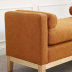 Banc rembourré élégant, pouf avec pieds en bois et coussins cylindriques