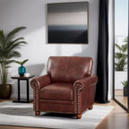 Fauteuil de salon à une place avec pieds en bois en similicuir