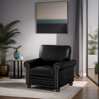 Fauteuil de salon à une place avec pieds en bois en similicuir