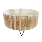 Table basse ou table d'appoint en manguier vieilli, fabriquée à la main, avec pieds épingles en métal noir - Marron