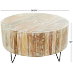 Table basse ou table d'appoint en manguier vieilli, fabriquée à la main, avec pieds épingles en métal noir - Marron