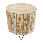 Table basse ou table d'appoint en manguier vieilli, fabriquée à la main, avec pieds épingles en métal noir - Marron