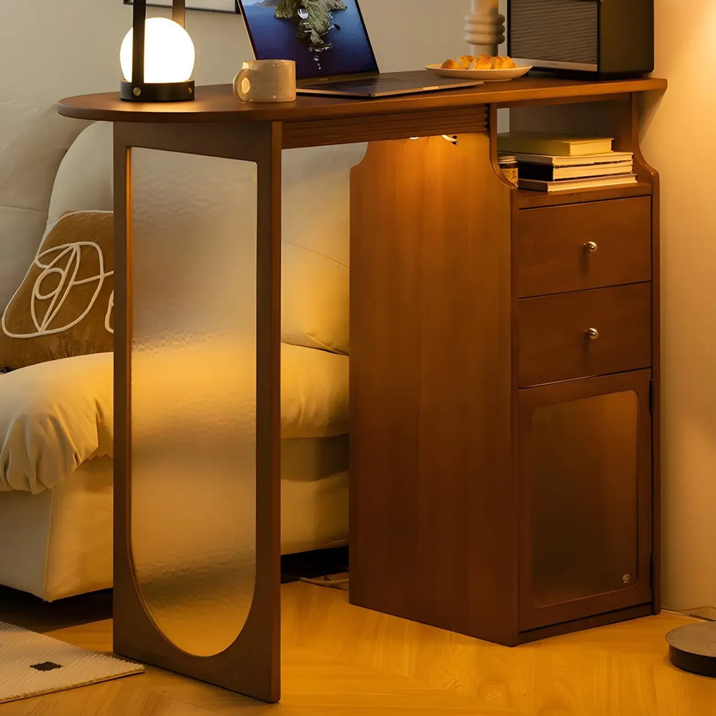 Tables de bar de rangement en bois brun de forme libre pour salon