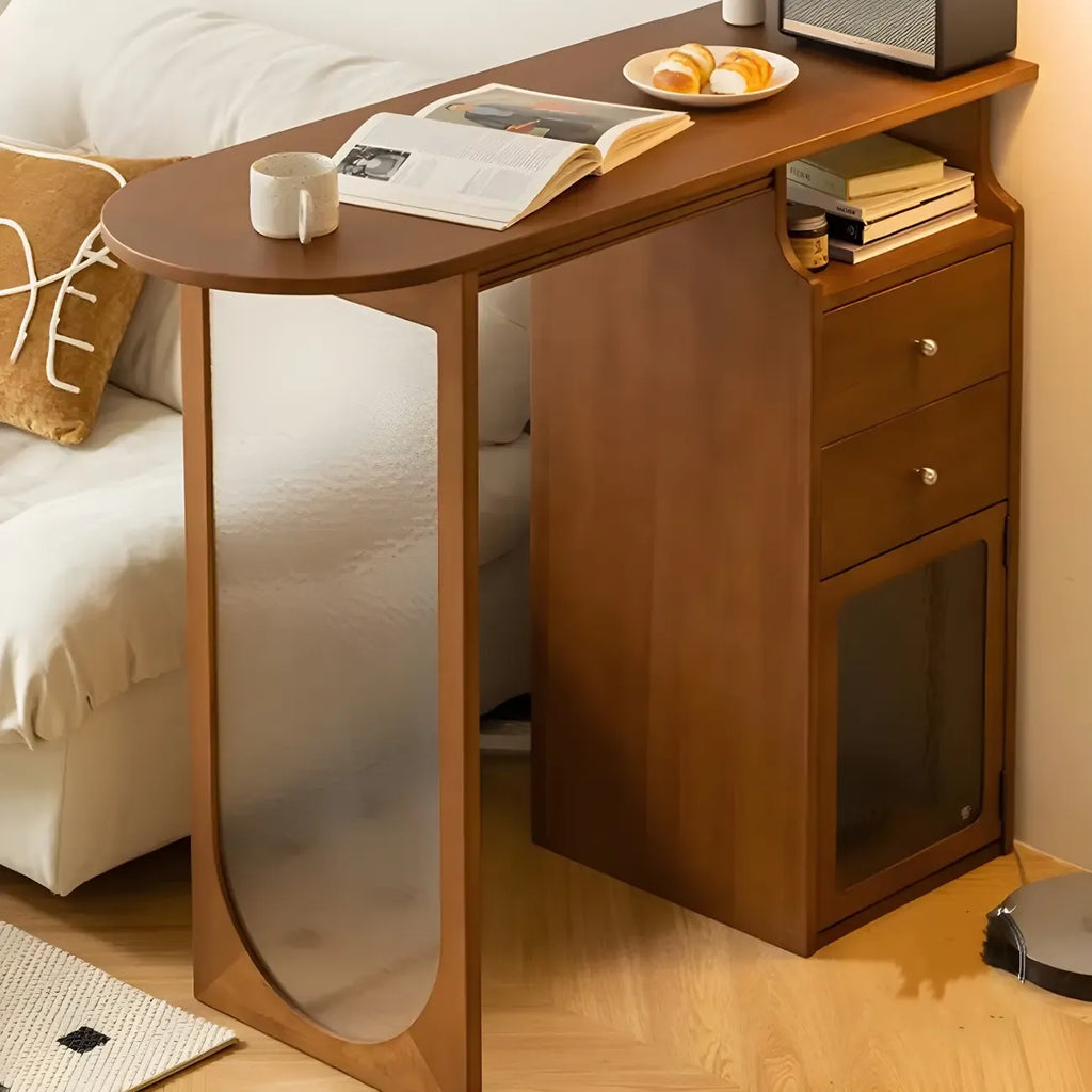 Tables de bar de rangement en bois brun de forme libre pour salon