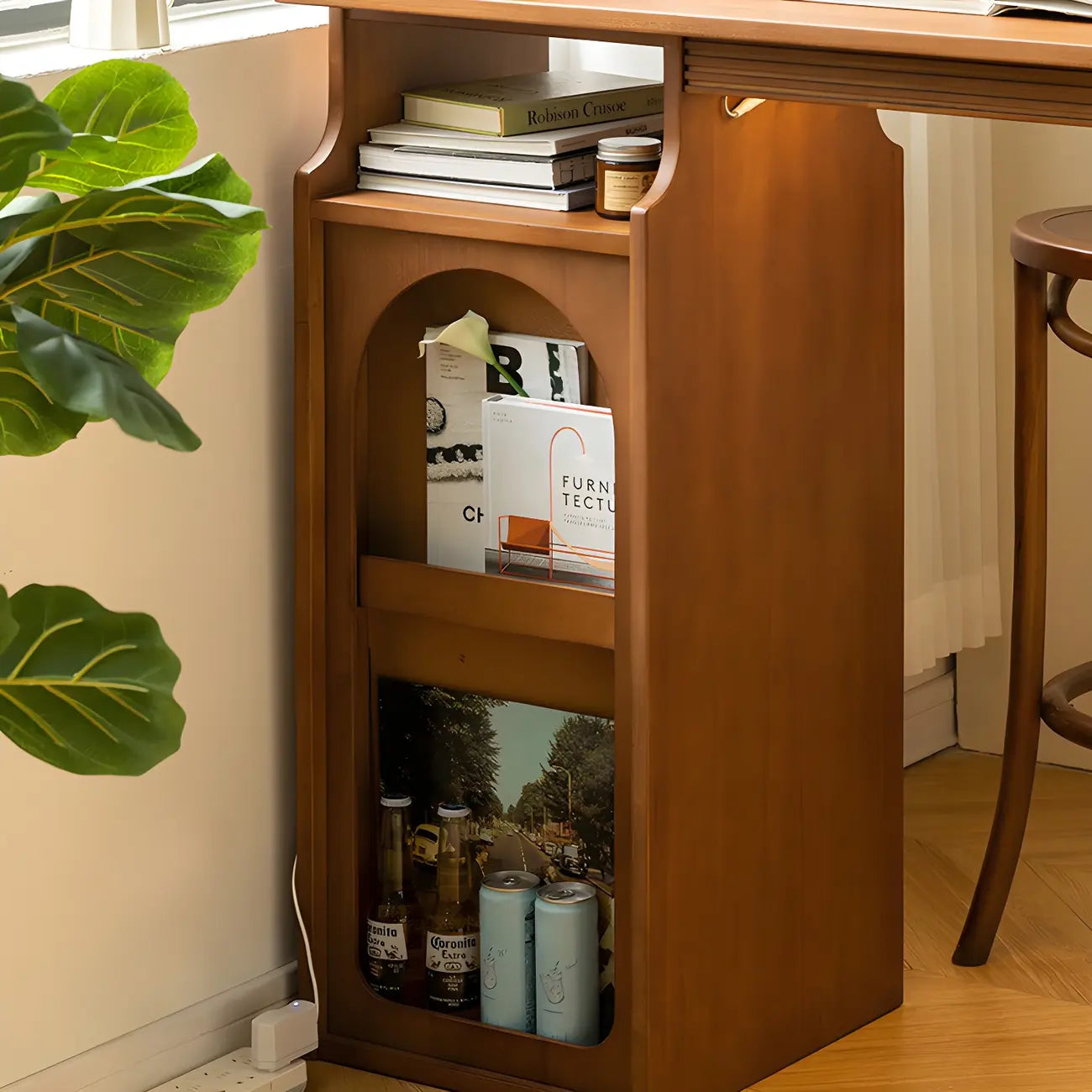 Tables de bar de rangement en bois brun de forme libre pour salon