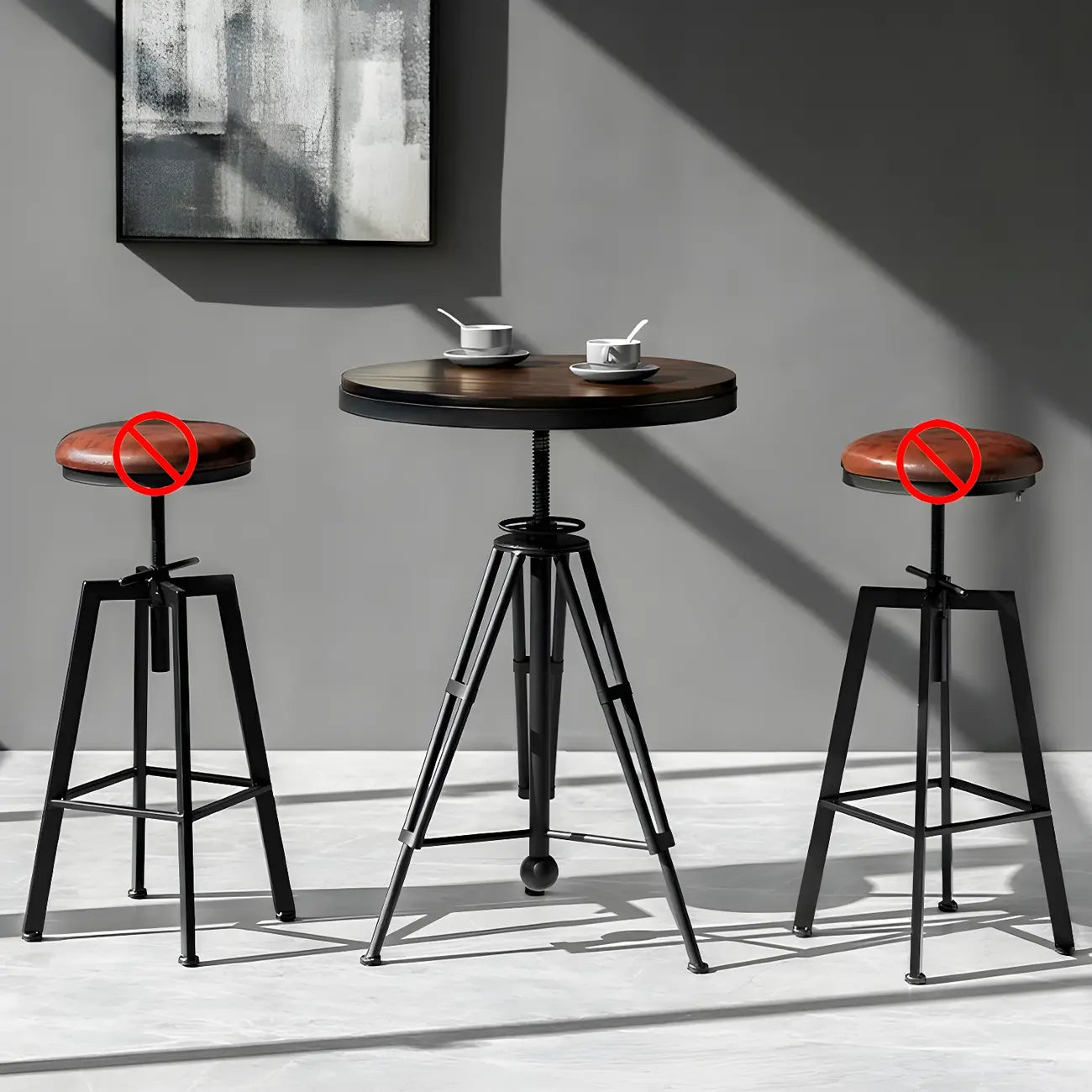 Tables de bar réglables en bois et métal brun de style industriel