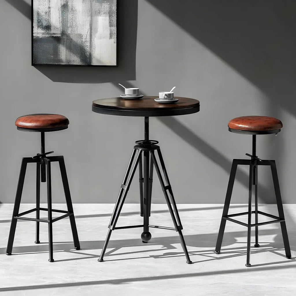 Tables de bar réglables en bois et métal brun de style industriel