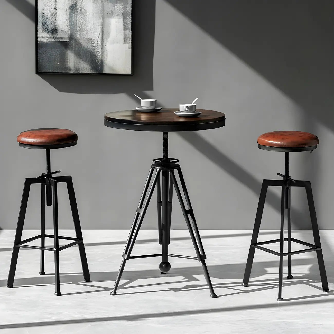Tables de bar réglables en bois et métal brun de style industriel