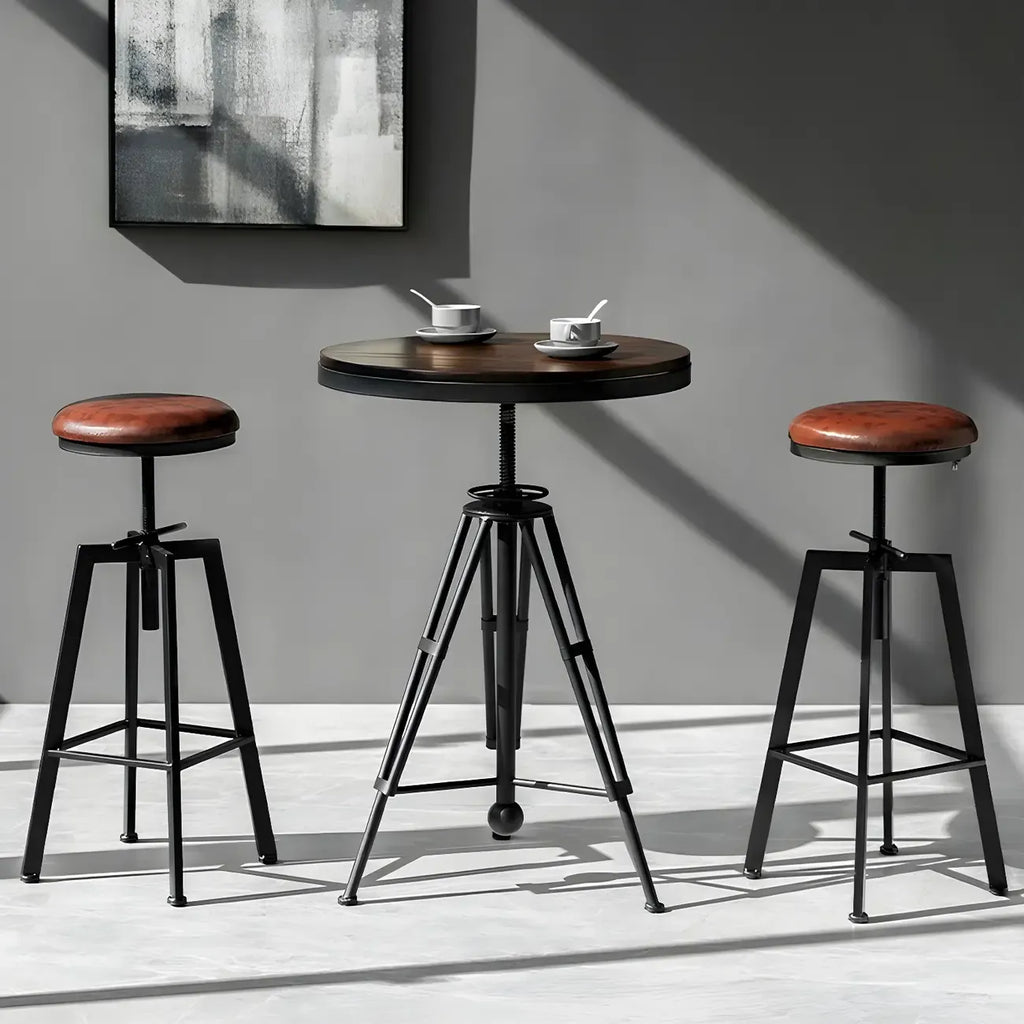Tables de bar réglables en bois et métal brun de style industriel