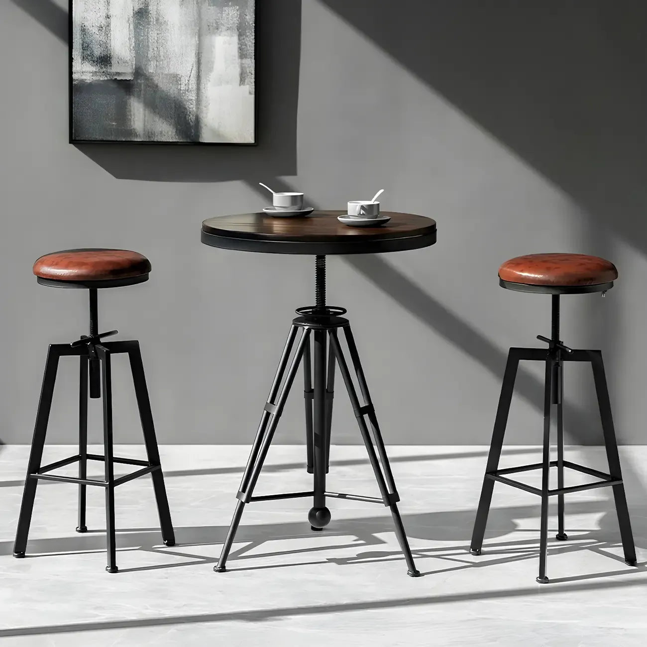 Tables de bar réglables en bois et métal brun de style industriel