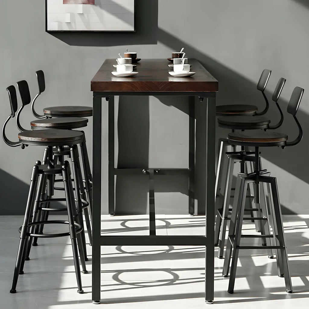 Tables de bar réglables en bois et métal brun de style industriel