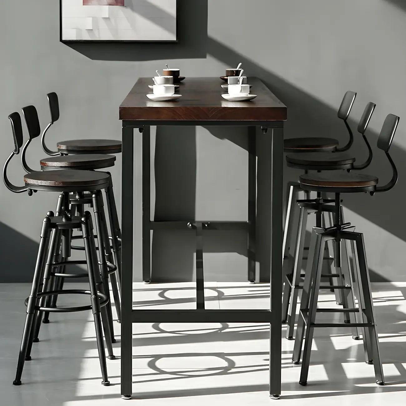Tables de bar réglables en bois et métal brun de style industriel