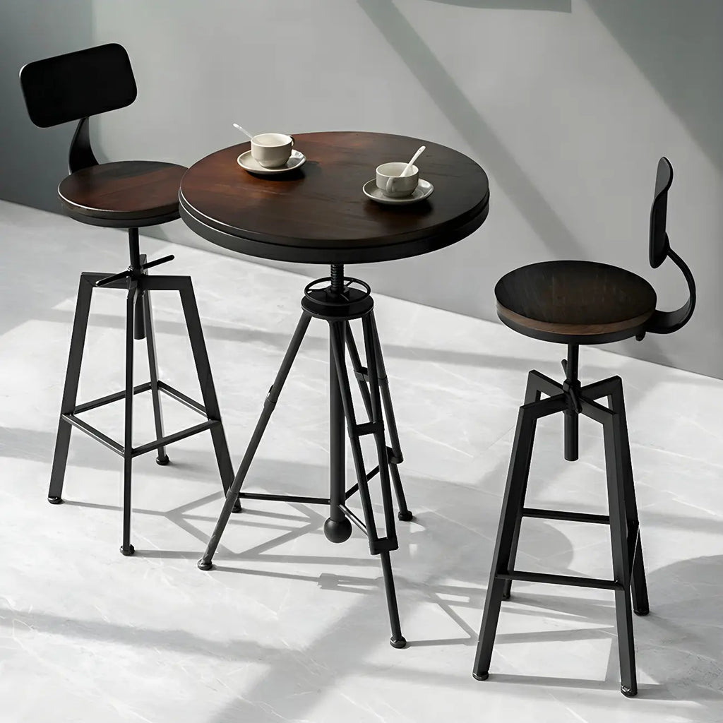 Tables de bar réglables en bois et métal brun de style industriel