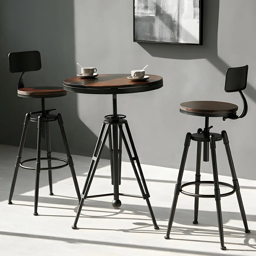 Tables de bar réglables en bois et métal brun de style industriel