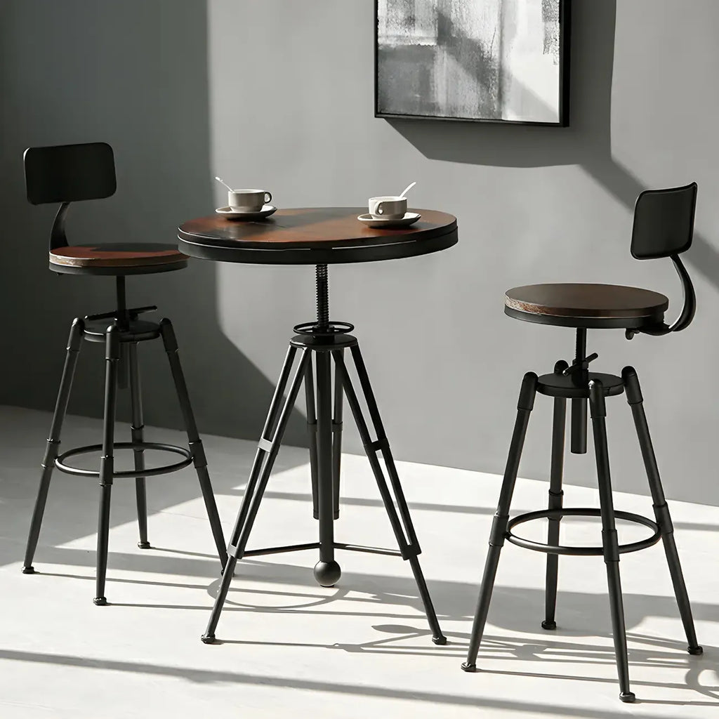 Tables de bar réglables en bois et métal brun de style industriel
