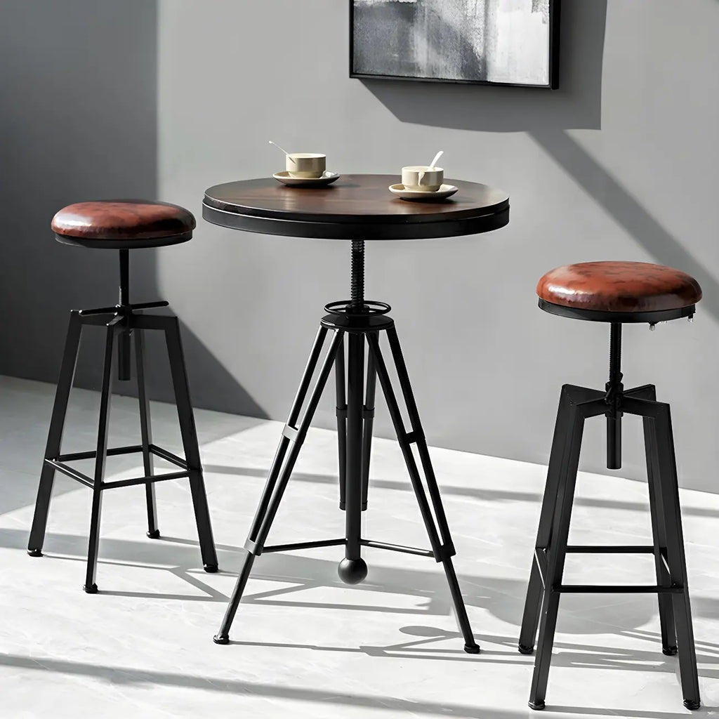 Tables de bar réglables en bois et métal brun de style industriel
