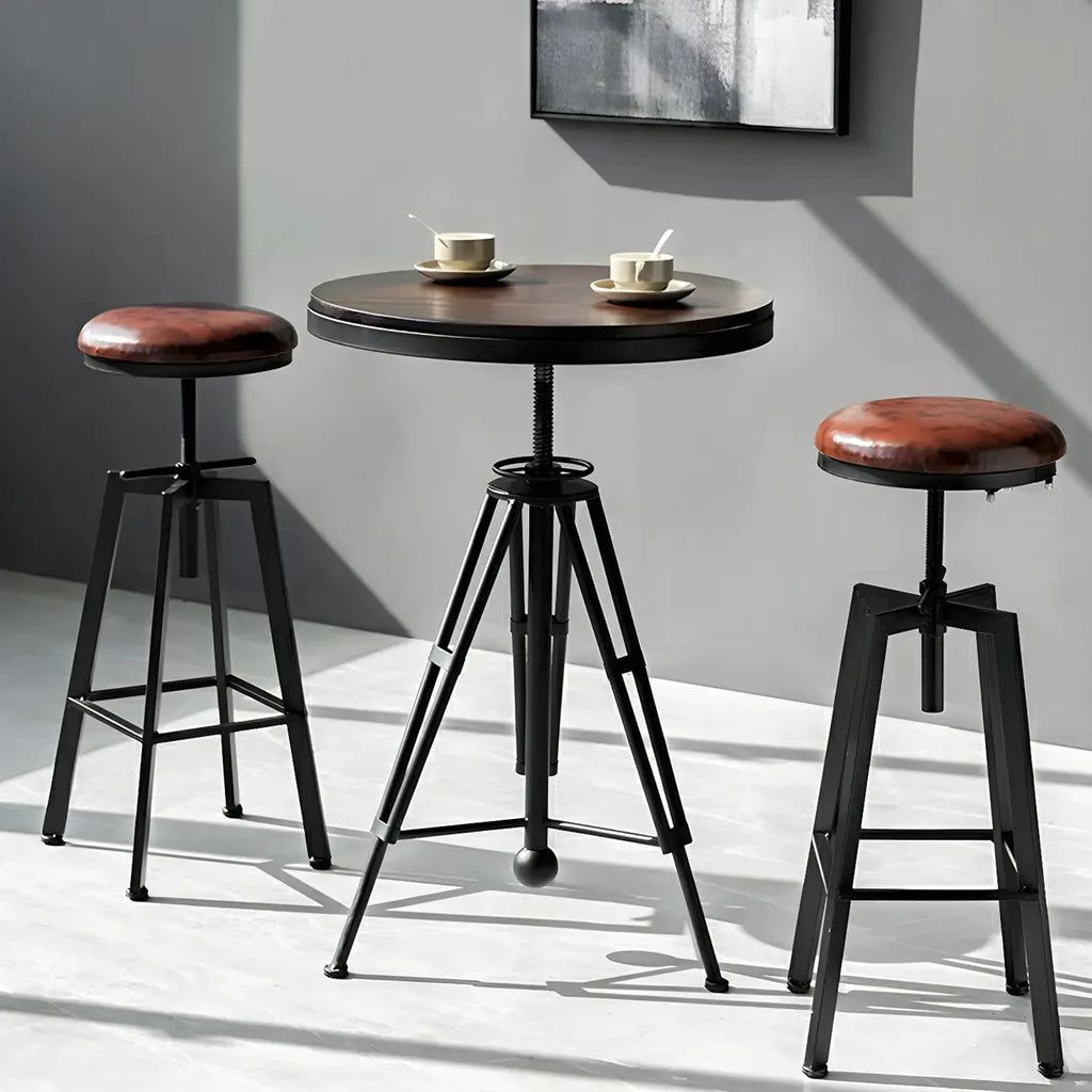 Tables de bar réglables en bois et métal brun de style industriel