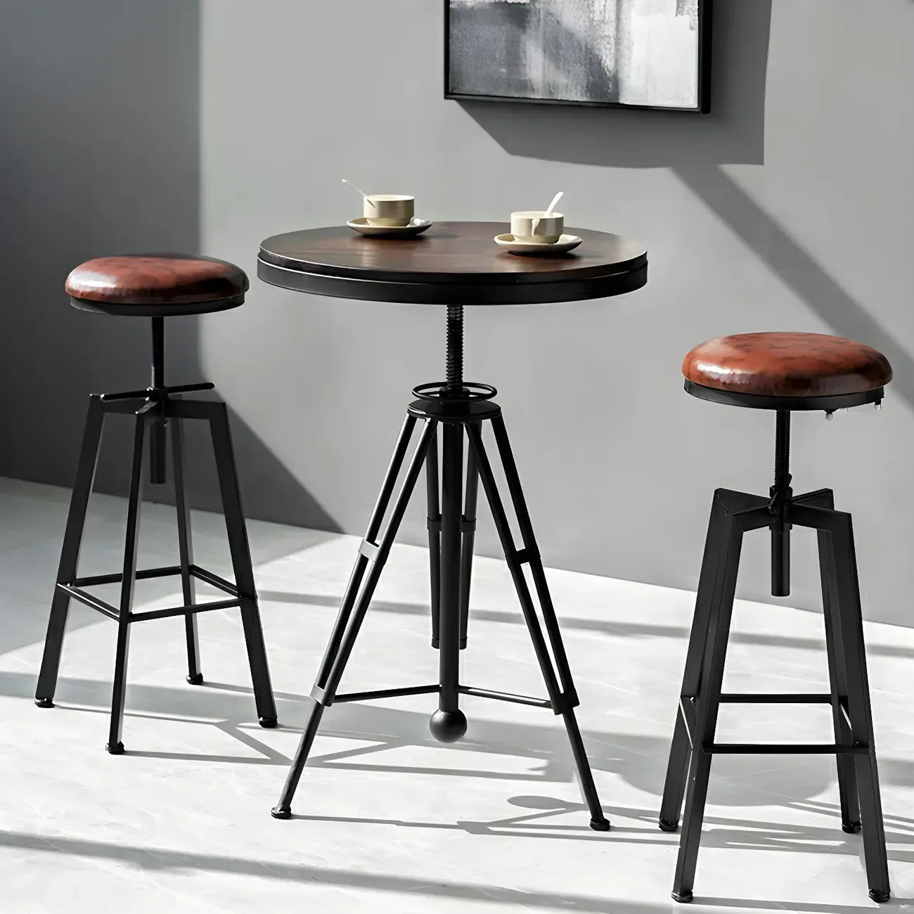 Tables de bar réglables en bois et métal brun de style industriel