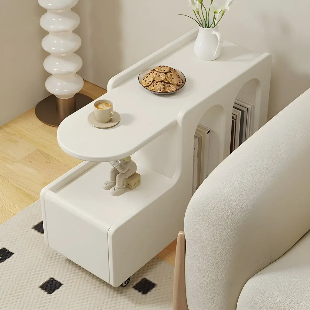 Table d'appoint mobile rectangulaire en bois blanc, de forme libre