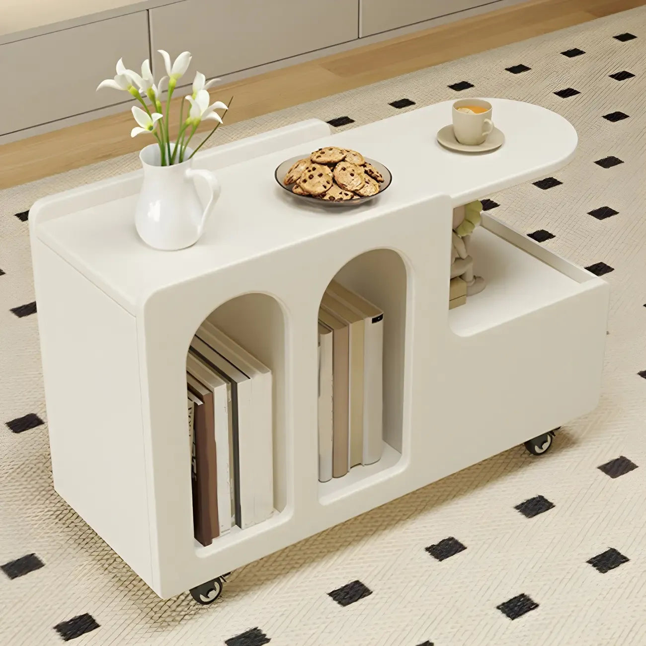 Table d'appoint mobile rectangulaire en bois blanc, de forme libre