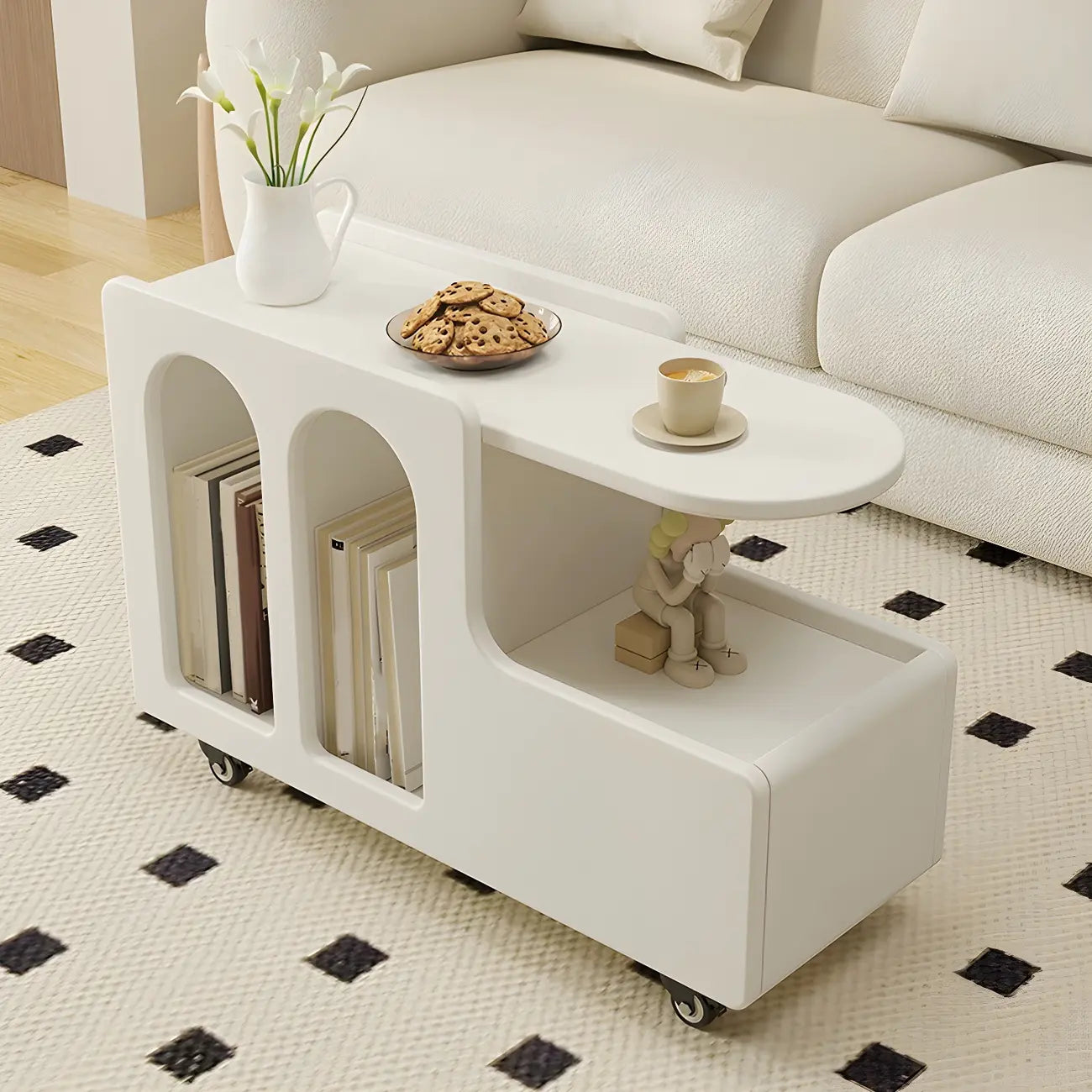 Table d'appoint mobile rectangulaire en bois blanc, de forme libre