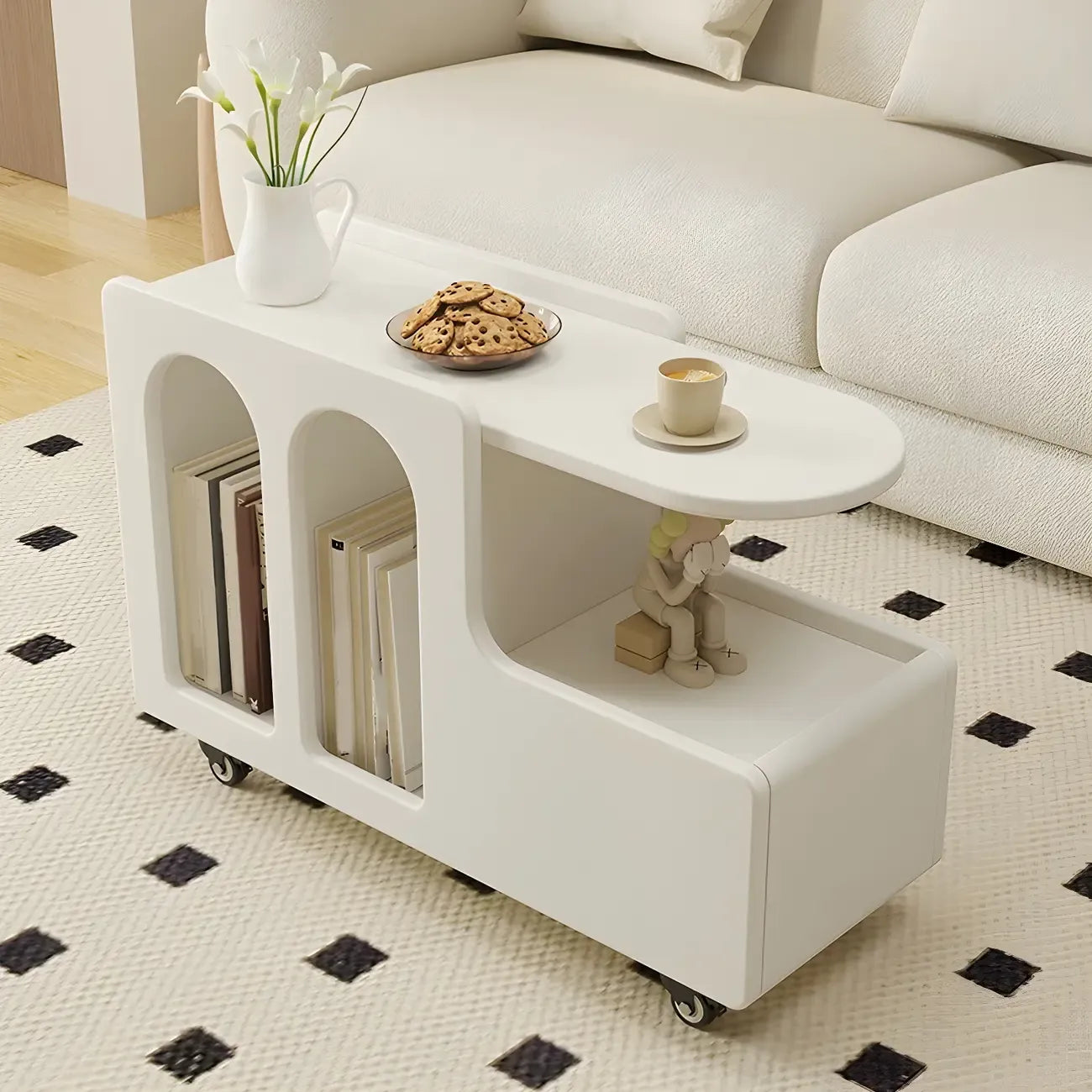Table d'appoint mobile rectangulaire en bois blanc, de forme libre
