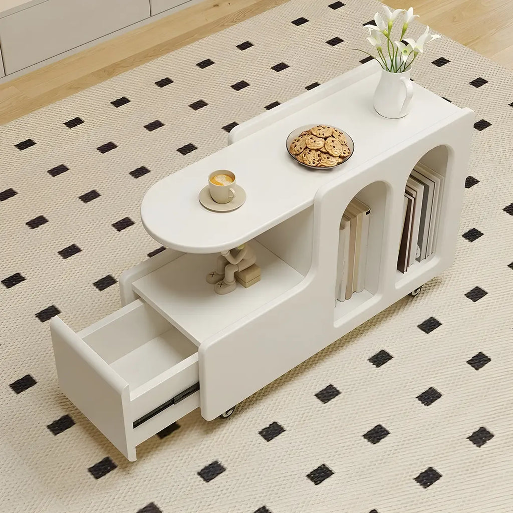 Table d'appoint mobile rectangulaire en bois blanc, de forme libre