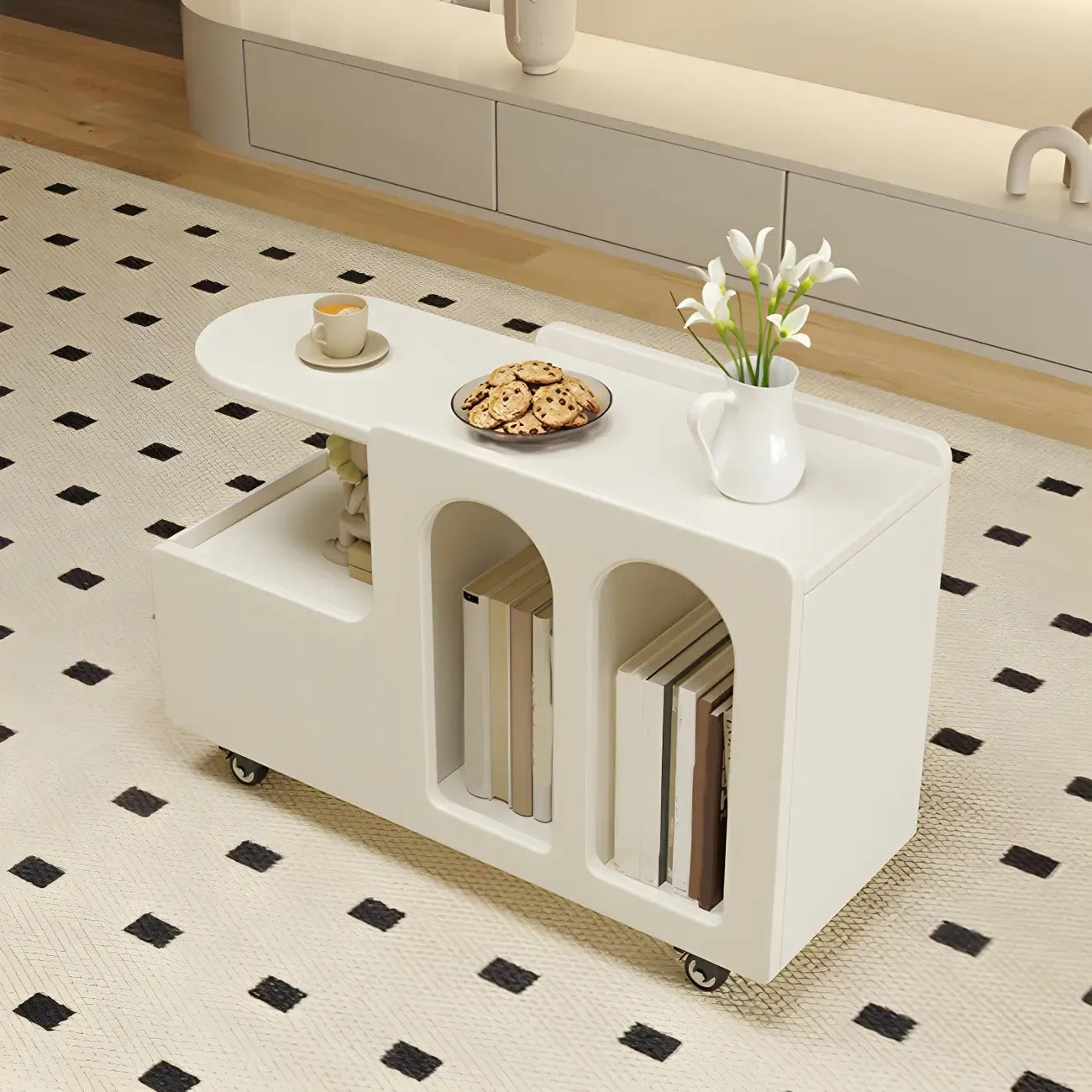 Table d'appoint mobile rectangulaire en bois blanc, de forme libre