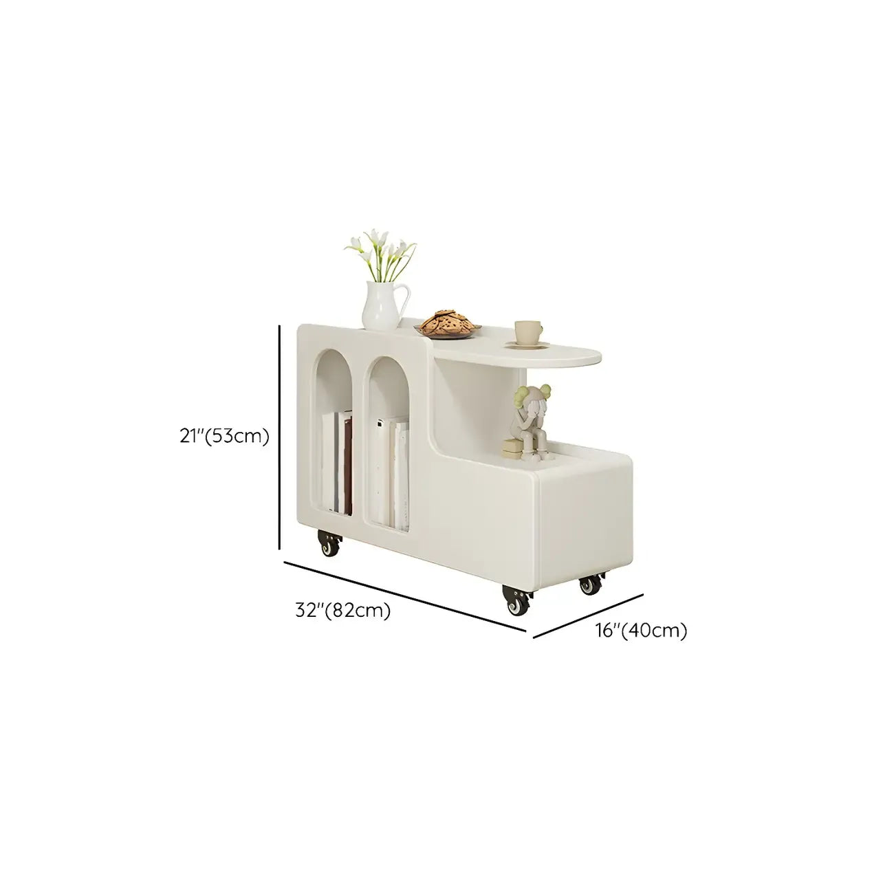 Table d'appoint mobile rectangulaire en bois blanc, de forme libre