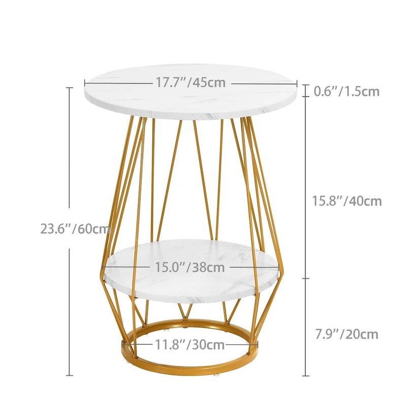 Table d'appoint ronde à 2 niveaux avec plateau en faux marbre pour salon