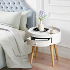 Table basse moderne avec tiroir, table de chevet, table d'appoint de canapé, pieds de table en chêne, convient pour le salon et la chambre à coucher