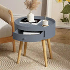 Table basse moderne avec tiroir, table de chevet, table d'appoint de canapé, pieds de table en chêne, convient pour le salon et la chambre à coucher