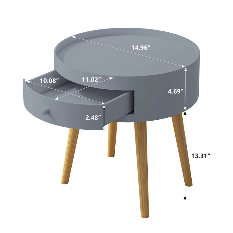 Table basse moderne avec tiroir, table de chevet, table d'appoint de canapé, pieds de table en chêne, convient pour le salon et la chambre à coucher