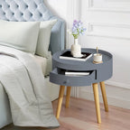 Table basse moderne avec tiroir, table de chevet, table d'appoint de canapé, pieds de table en chêne, convient pour le salon et la chambre à coucher