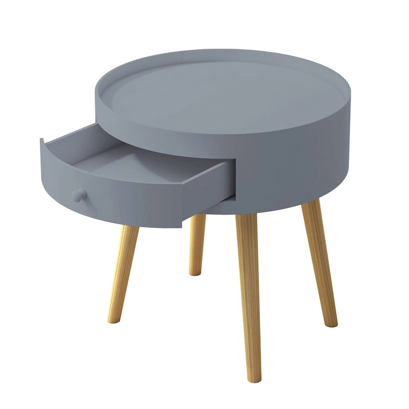 Table basse moderne avec tiroir, table de chevet, table d'appoint de canapé, pieds de table en chêne, convient pour le salon et la chambre à coucher
