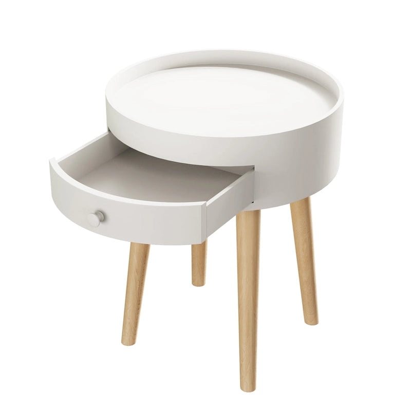 Table basse moderne avec tiroir, table de chevet, table d'appoint de canapé, pieds de table en chêne, convient pour le salon et la chambre à coucher