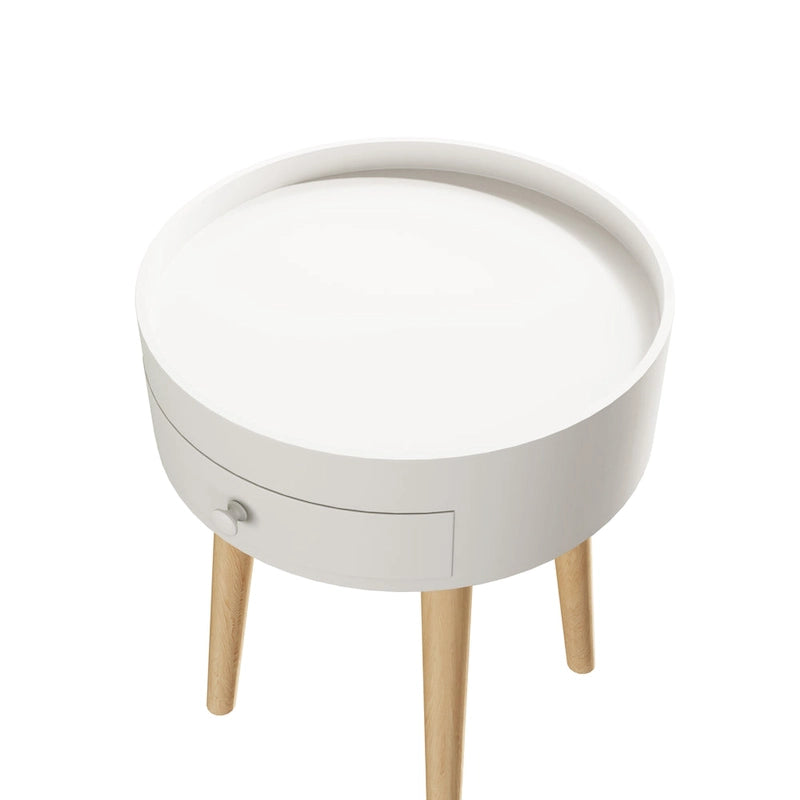 Table basse moderne avec tiroir, table de chevet, table d'appoint de canapé, pieds de table en chêne, convient pour le salon et la chambre à coucher