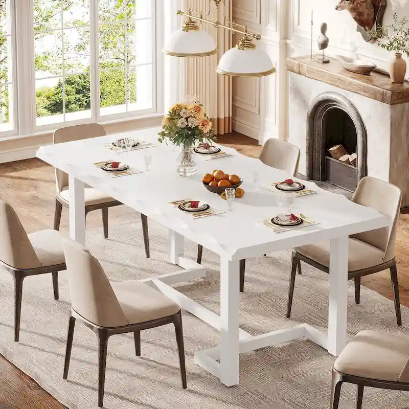 Table à manger rectangulaire de 160 cm avec pieds en bois massif et plateau épais pour 4 à 6 personnes