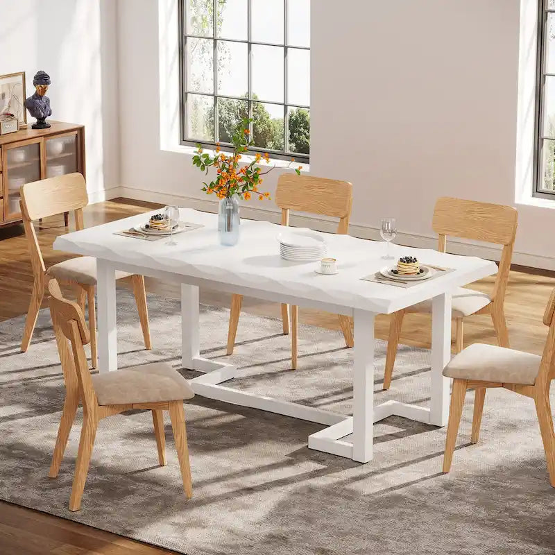 Table à manger rectangulaire de 160 cm avec pieds en bois massif et plateau épais pour 4 à 6 personnes