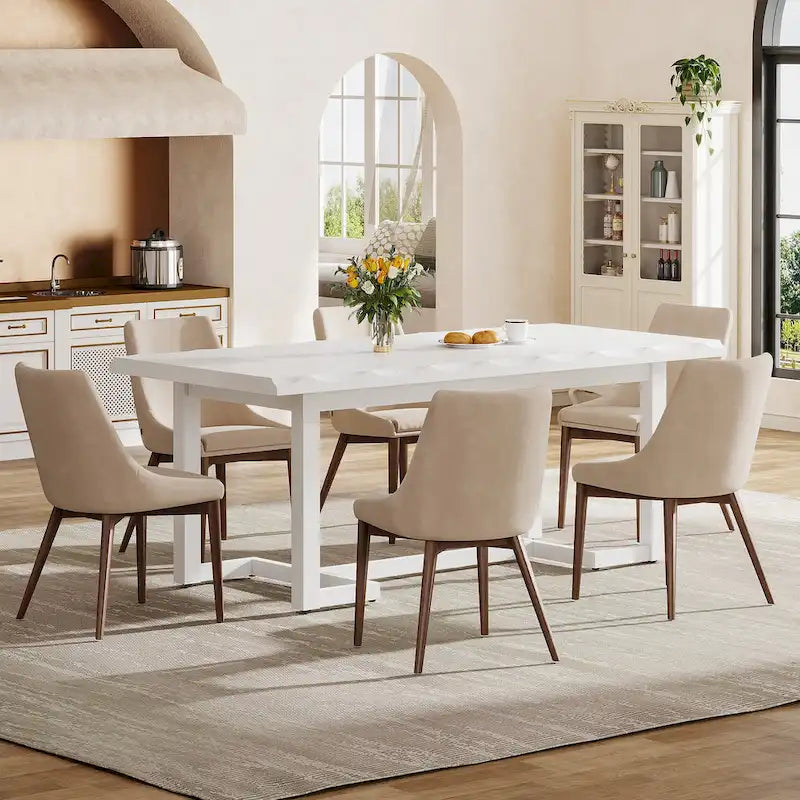 Table à manger rectangulaire de 160 cm avec pieds en bois massif et plateau épais pour 4 à 6 personnes