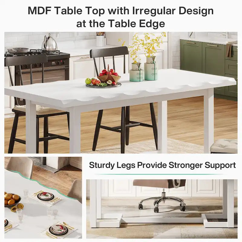 Table à manger rectangulaire de 160 cm avec pieds en bois massif et plateau épais pour 4 à 6 personnes