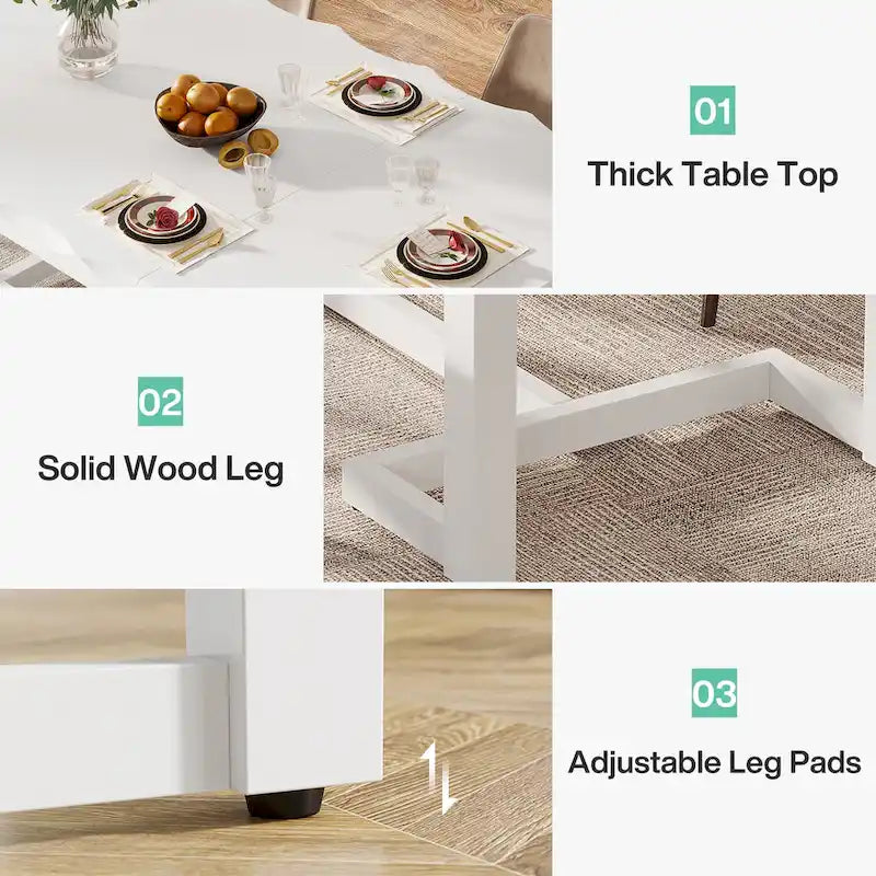 Table à manger rectangulaire de 160 cm avec pieds en bois massif et plateau épais pour 4 à 6 personnes