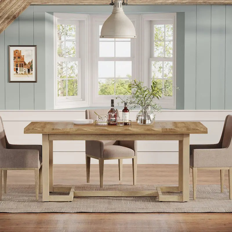 Table à manger rectangulaire de 160 cm avec pieds en bois massif et plateau épais pour 4 à 6 personnes