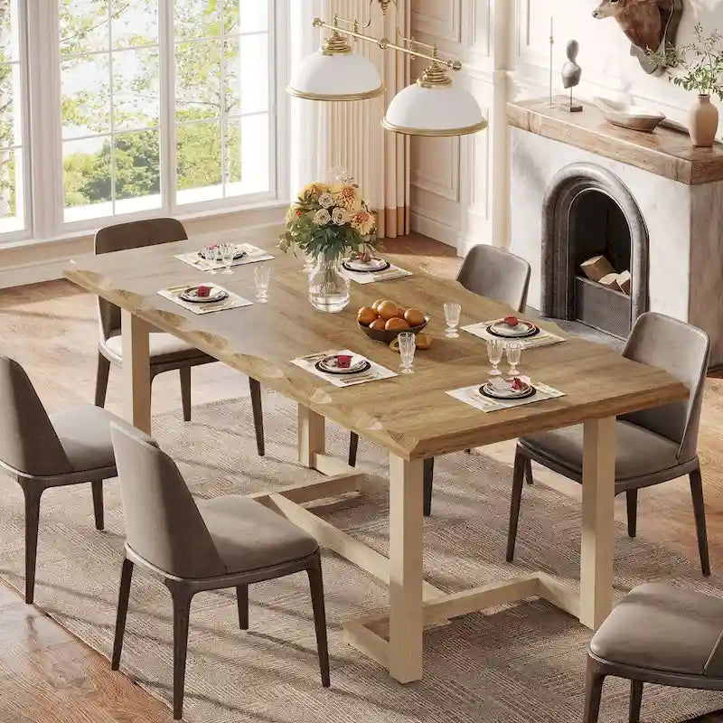 Table à manger rectangulaire de 160 cm avec pieds en bois massif et plateau épais pour 4 à 6 personnes