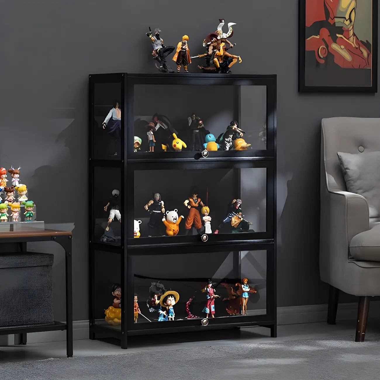 Élégante vitrine en bambou noir transparent