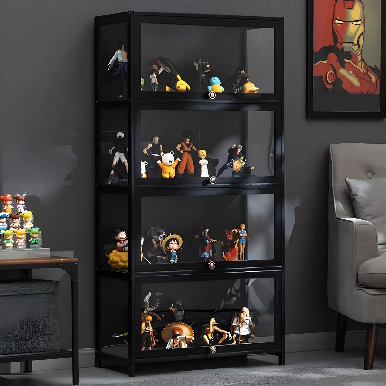 Élégante vitrine en bambou noir transparent