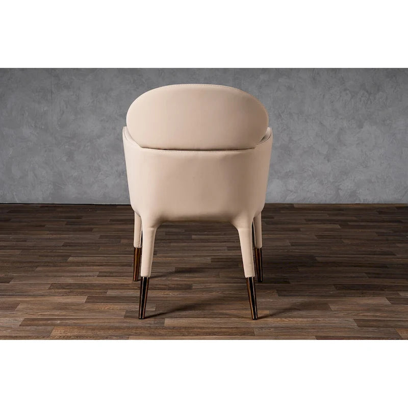 Chaise de salle à manger moderne en similicuir végétalien beige et or rose
