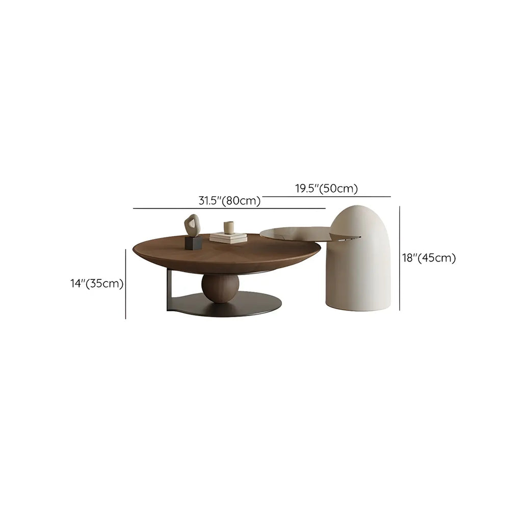 Table basse ronde en bois avec piètement en métal marron
