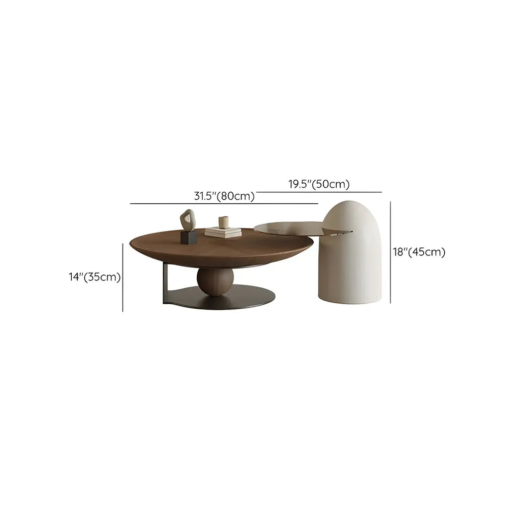 Table basse ronde en bois avec piètement en métal marron