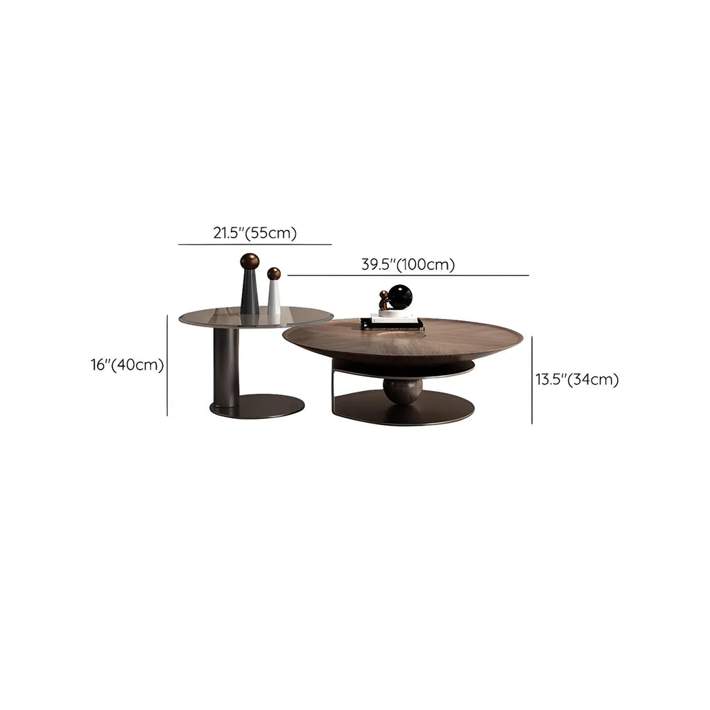 Table basse ronde en bois avec piètement en métal marron